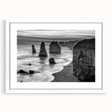 Framed wall art featuring a picturesque seascape design in vibrant colors, set in a white mat, showcasing calming ocean waves and a serene sky, perfect for home decor.