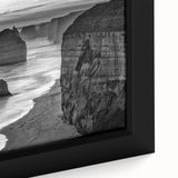 Framed canvas close-up of abstract seascape wall art, showcasing vibrant blues and greens, perfect for coastal-themed home decor. Ideal for modern interiors.