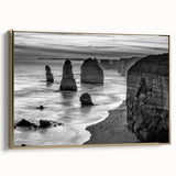 Framed canvas wall art showcasing a serene seascape design with gold accents, ideal for enhancing home decor. The side view highlights the elegant frame and vibrant colors of the ocean scene, perfect for coastal-themed interiors.