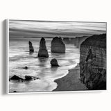 Framed canvas artwork showcasing a serene seascape design in soft blue and white hues, perfect for modern home decor, displayed in a stylish white frame.