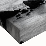 Close-up of a vibrant stretched canvas featuring a serene seascape design, showcasing rich blues and greens, ideal for coastal home decor and relaxation.