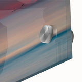 Close-up of a vibrant acrylic glass wall art piece showcasing a serene seascape design, featuring soft blues and greens, ideal for coastal home decor.