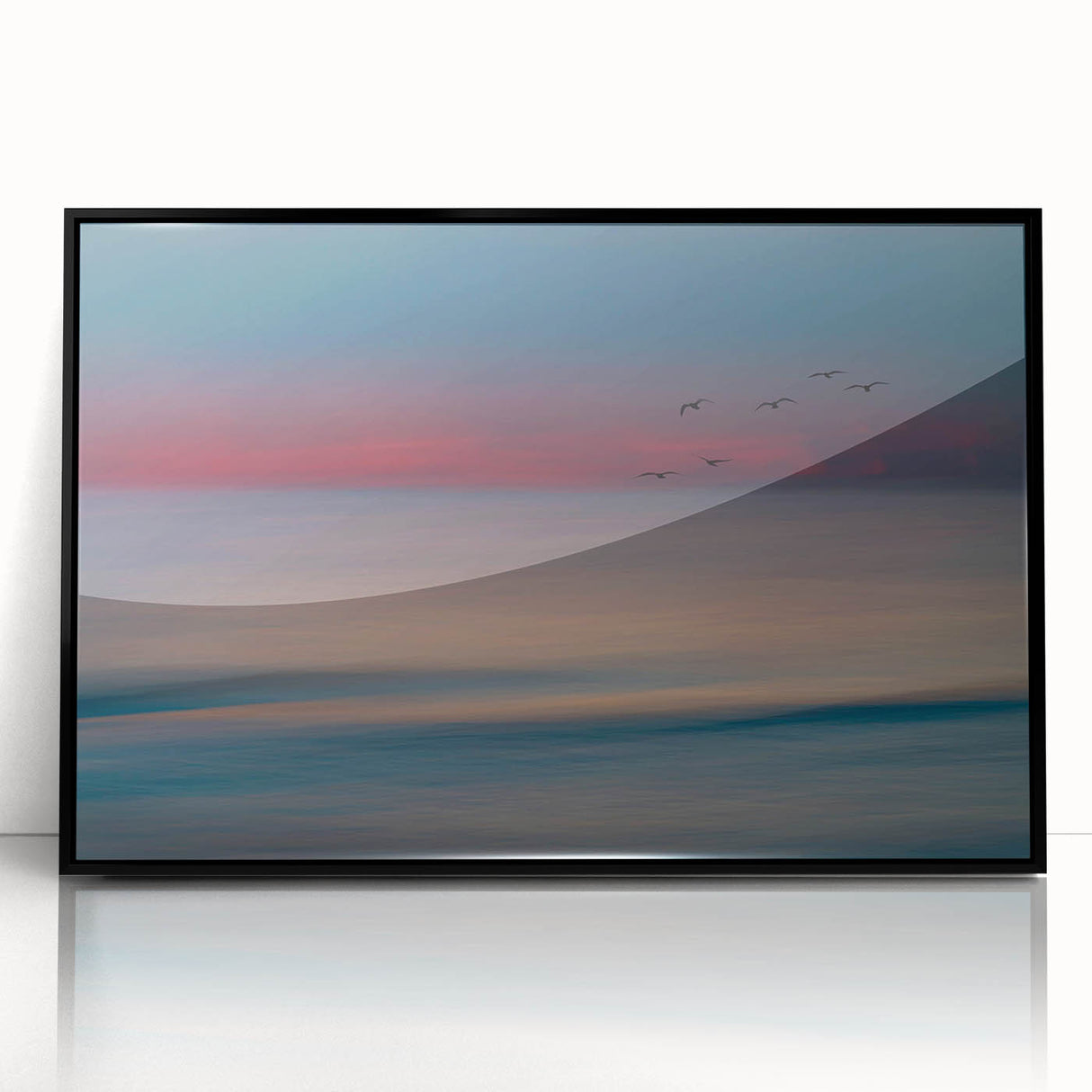 Framed acrylic wall art collection showcasing a stunning seascape design with vibrant colors and a sleek black frame, perfect for modern home decor.