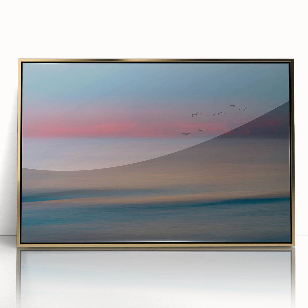 Framed wall art collection showcasing vibrant seascapes with gold accents, perfect for home decor. Ideal for coastal-themed interiors and art enthusiasts.
