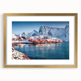 Elegant gold-framed wall art showcasing a serene seascape design with a white mat, perfect for enhancing modern home decor and creating a calming atmosphere.