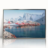 Framed wall art showcasing a serene seascape design with vibrant colors, set in a sleek silver frame, perfect for enhancing modern home decor aesthetics.