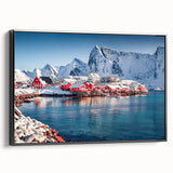 Framed canvas wall art showcasing a serene seascape design with vibrant colors, featuring a striking black frame for a modern touch, perfect for home decor.