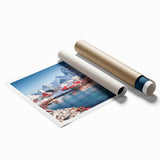 Rolled print of a vibrant seascape design, showcasing dynamic waves and a colorful sunset, perfect for coastal home decor or art collections, packaged securely.