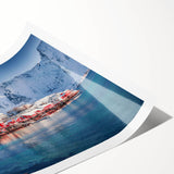 Vibrant rolled canvas print showcasing a serene seascape design, featuring soft blues and greens, perfect for home decor in coastal themes, packaged securely in a cardboard tube.