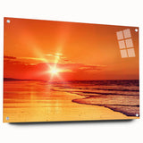 Acrylic glass wall art collection showcasing a vibrant seascape design, featuring vivid colors and intricate details, elegantly displayed with pins for a modern touch.