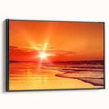 Framed canvas wall art featuring a serene seascape design with soft blue and green hues, set in a sleek black frame, ideal for coastal-themed decor.