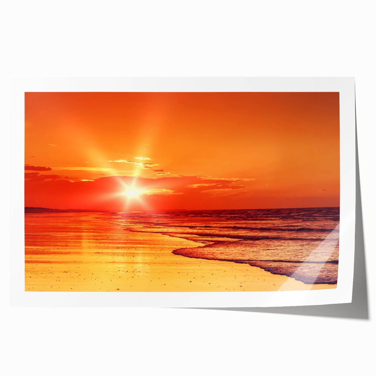 Vibrant rolled wall art print showcasing serene seascape design with soft blues and sandy hues, perfect for coastal-themed decor, packaged securely in a tube.