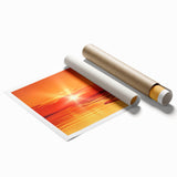 Rolled print showcasing a serene seascape design with soft blues and sandy tones, ideal for coastal decor, packaged securely in a cardboard tube.