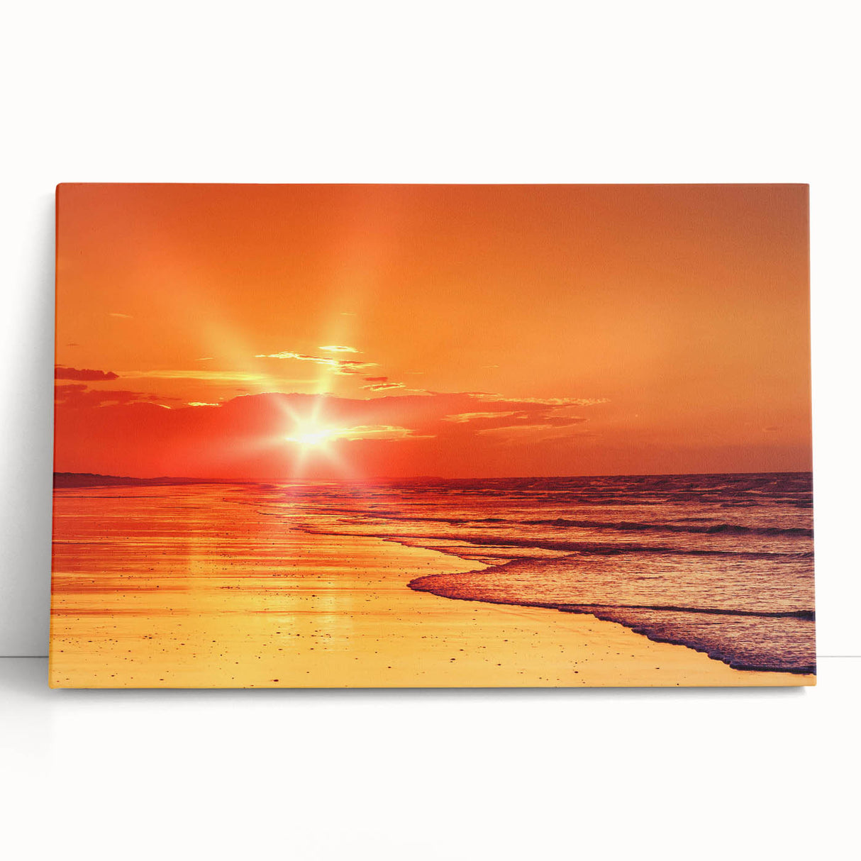 Stretched canvas wall art collection showcasing vibrant seascape designs, featuring calming blues and greens, perfect for beach-themed decor.