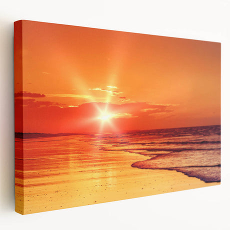 Stretched canvas wall art showcasing a vibrant seascape design with rich blues and greens, perfect for enhancing coastal-themed interior decor.