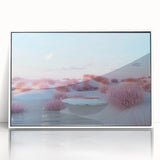 Framed acrylic wall art featuring a serene seascape design with vibrant blues and subtle greens, elegantly displayed in a white frame, perfect for coastal decor.