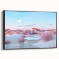 Framed canvas wall art from the Landscapes & Seascapes Collection, showcasing serene coastal scenery with vibrant colors, displayed against a black frame.