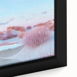 Framed canvas art showcasing a serene seascape design, featuring vibrant blues and soft whites, perfect for enhancing modern home decor with coastal vibes.