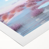 Rolled canvas artwork showcasing a serene seascape design with vibrant blues and soft whites, perfect for coastal home décor, beautifully packaged for easy display.