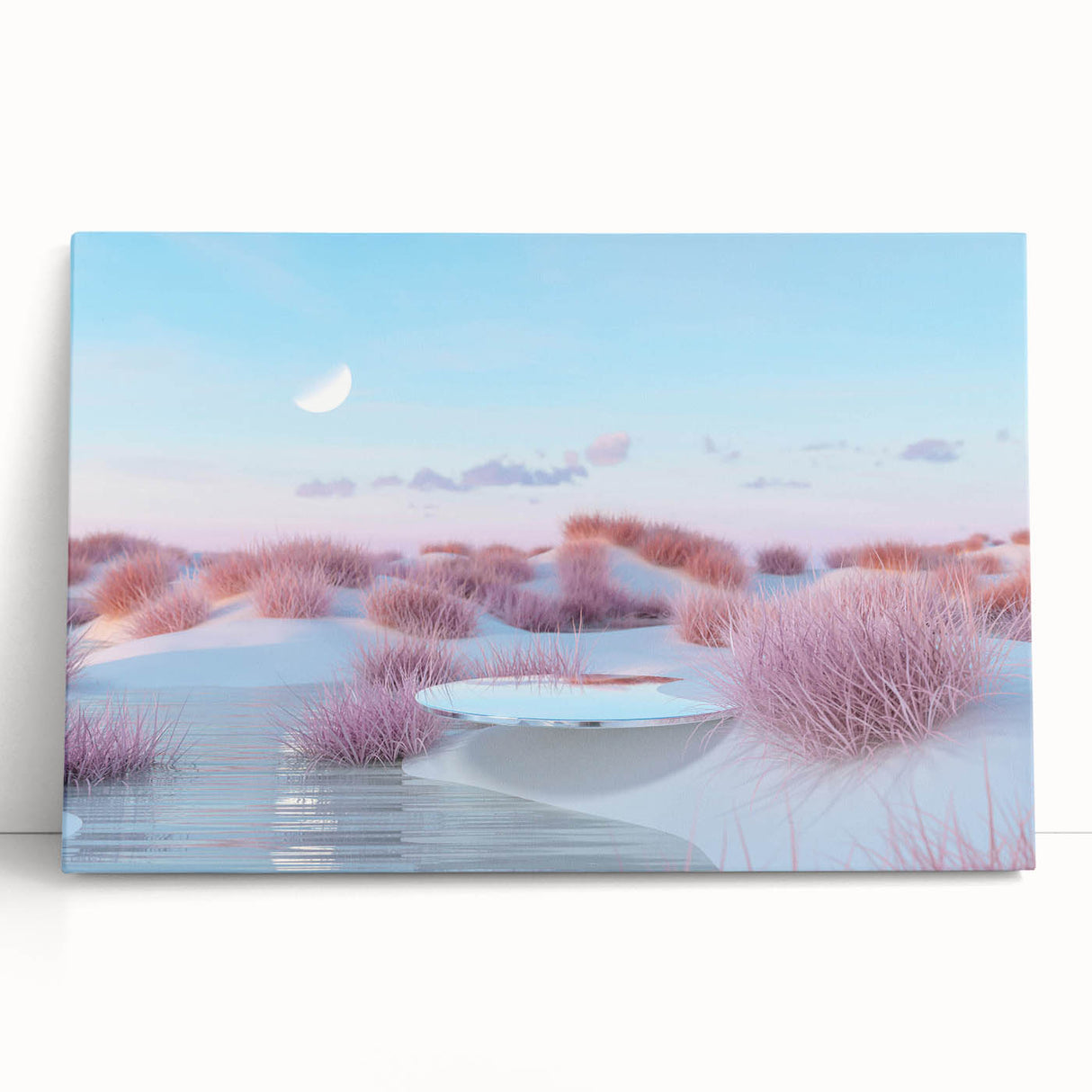 Stretched canvas wall art collection featuring vibrant seascapes and landscapes, showcasing a serene coastal scene with soft blues and greens, perfect for home decor.