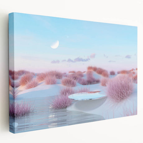 Stretched canvas wall art showcasing a serene coastal landscape with vibrant blues and greens, ideal for adding a calming touch to home decor.