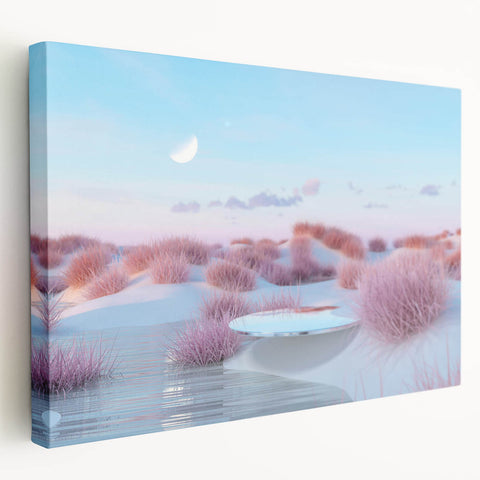 Stretched canvas wall art showcasing a serene coastal landscape with vibrant blues and greens, ideal for adding a calming touch to home decor.