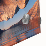 Close-up view of a vibrant acrylic glass wall art piece showcasing a serene seascape design, featuring soft blues and greens, ideal for modern home decor.