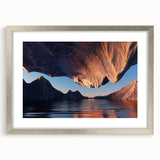 Framed landscape wall art collection featuring serene seascapes, showcased in a sleek silver frame with a mat, ideal for modern home decor.