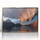 Framed acrylic wall art featuring a serene seascape design in soft blue and gold hues, perfect for enhancing contemporary home decor. The artwork is elegantly displayed in a sleek frame, adding sophistication to any living space.