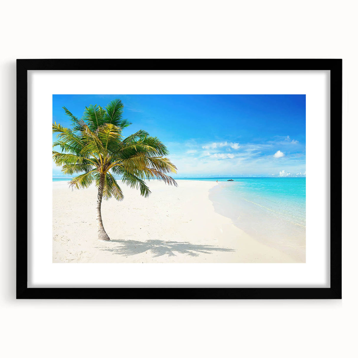 Black-framed wall art showcasing a serene seascape design with a mat, perfect for enhancing home decor. Ideal for coastal-themed interiors and art lovers.