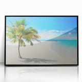 Framed acrylic wall art showcasing a serene seascape in vibrant colors, set against a sleek black frame, perfect for coastal-themed decor. Ideal for enhancing living room aesthetics or adding a calming touch to any space.