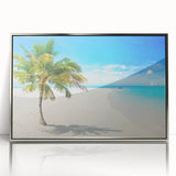 Framed acrylic wall art featuring a serene seascape design with silver accents, ideal for enhancing home decor in living rooms or beach-themed interiors.