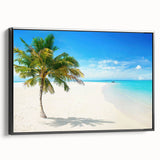 Framed canvas wall art collection showcasing a seascape design, with a sleek black frame, emphasizing vivid colors and serene ocean views, ideal for home decor.