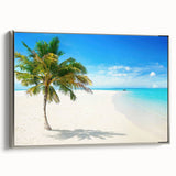 Framed canvas wall art showcasing a serene seascape design with silver accents, perfect for coastal-themed decor, viewed from the side to highlight its elegant finish.