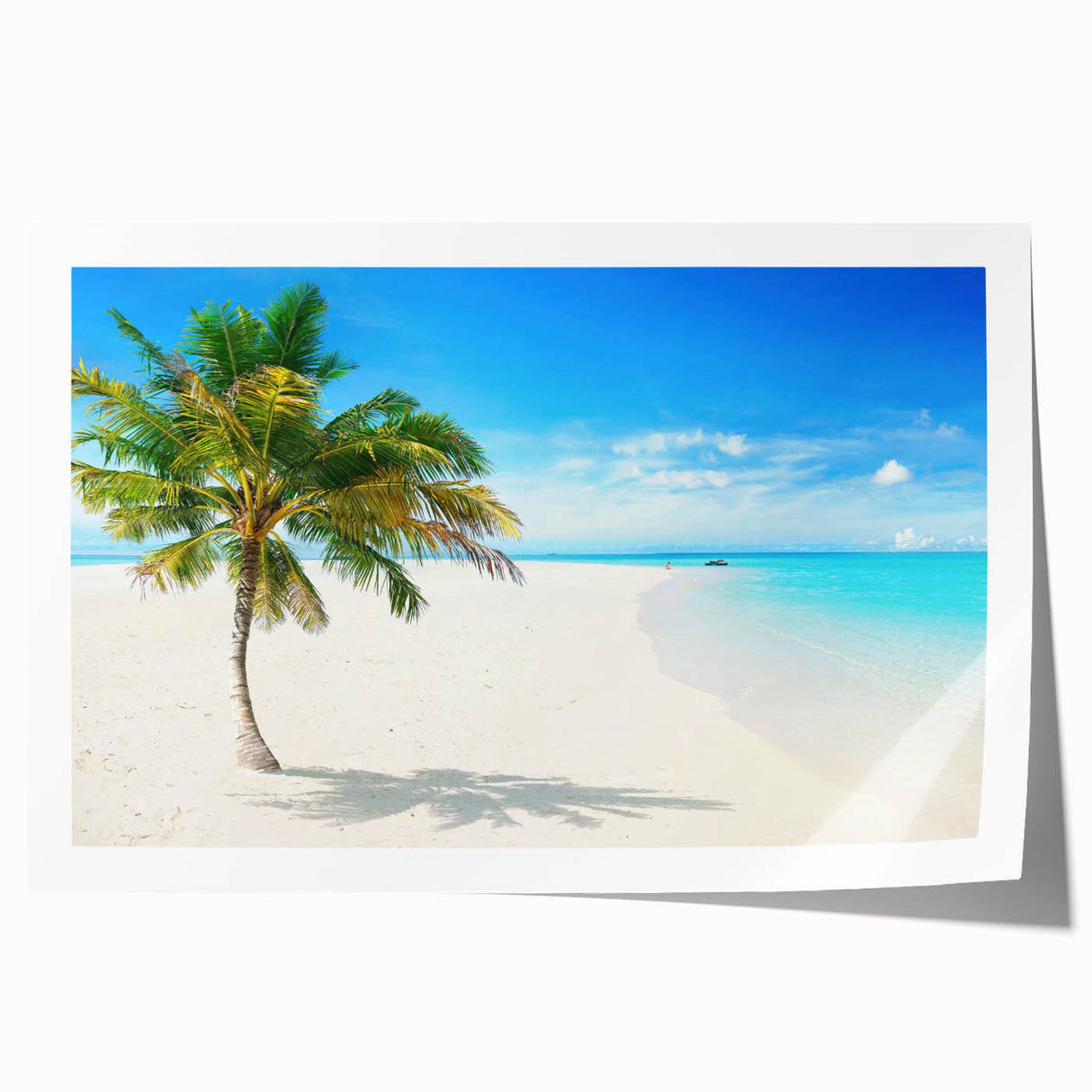 Rolled print of a serene seascape design featuring soft blue and green hues, ideal for coastal home decor, showcasing waves and a tranquil sky, packaged securely for delivery.