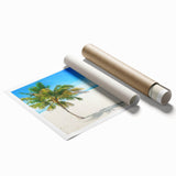 Rolled print of a serene seascape design showcasing vibrant blues and soft pastels, perfect for home decor. Ideal for coastal-themed interiors, this wall art adds tranquility to any space.