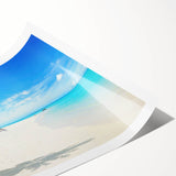 Vibrant rolled print of a seascape design featuring calming blues and greens, ideal for home décor, packaged securely in a durable cardboard tube.