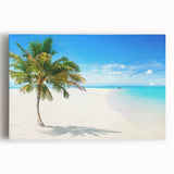 Stretched canvas wall art featuring a serene seascape design, showcasing vibrant blues and greens, ideal for enhancing any coastal-themed décor.