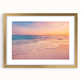 Elegant wall art collection featuring a framed landscape seascape design with a gold mat, highlighting serene coastal hues and intricate details, perfect for home decor.