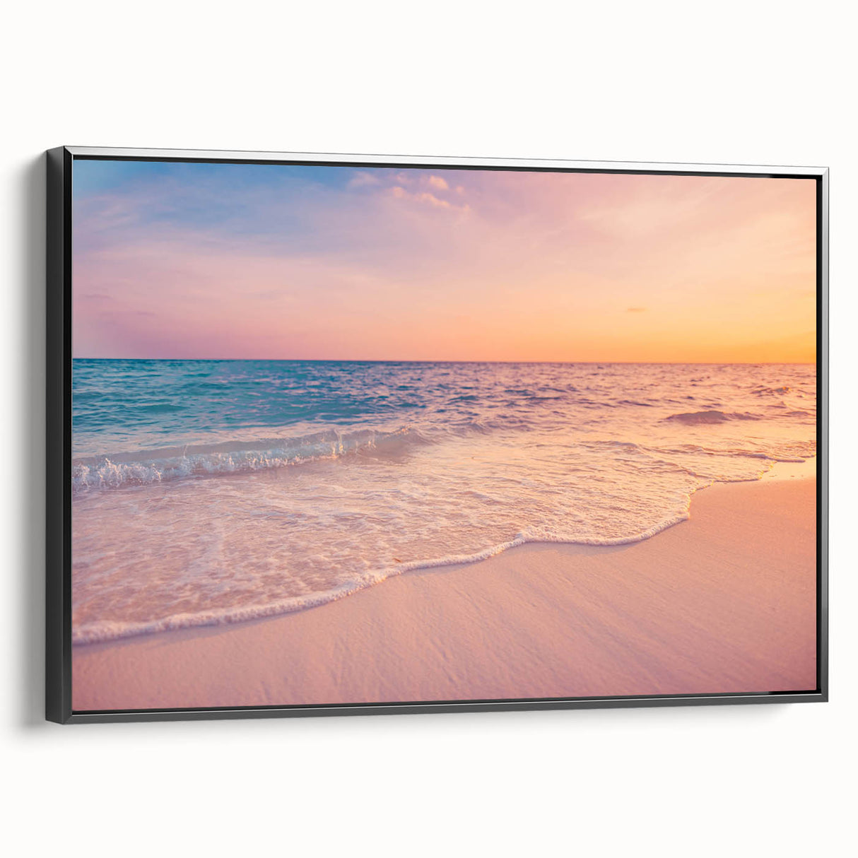 Framed canvas wall art from the Landscapes & Seascapes collection, showcasing serene ocean waves in calming blue tones, ideal for enhancing modern decor.