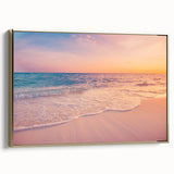 Framed canvas wall art collection showcasing serene seascapes and landscapes, featuring a gold frame that enhances the elegant design, perfect for home decor.