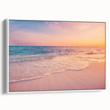 Framed canvas wall art collection showcasing serene landscapes and seascapes, featuring a white frame for a modern touch, perfect for home decor.