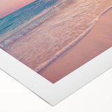 Rolled canvas featuring a vibrant seascape design with rich blues and greens, perfect for coastal-themed decor, showcasing waves crashing against rocks in a serene setting.