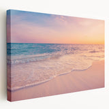 Stretched canvas wall art featuring a serene seascape design with vibrant blues and calming greens, perfect for enhancing coastal-themed interiors.