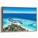 Framed canvas wall art showcasing a serene seascape design with gold accents, perfect for enhancing modern home decor. Ideal for coastal-themed interiors.