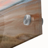 Close-up of a vibrant acrylic glass wall art piece showcasing an abstract seascape design, emphasizing rich blues and greens, ideal for modern decor.