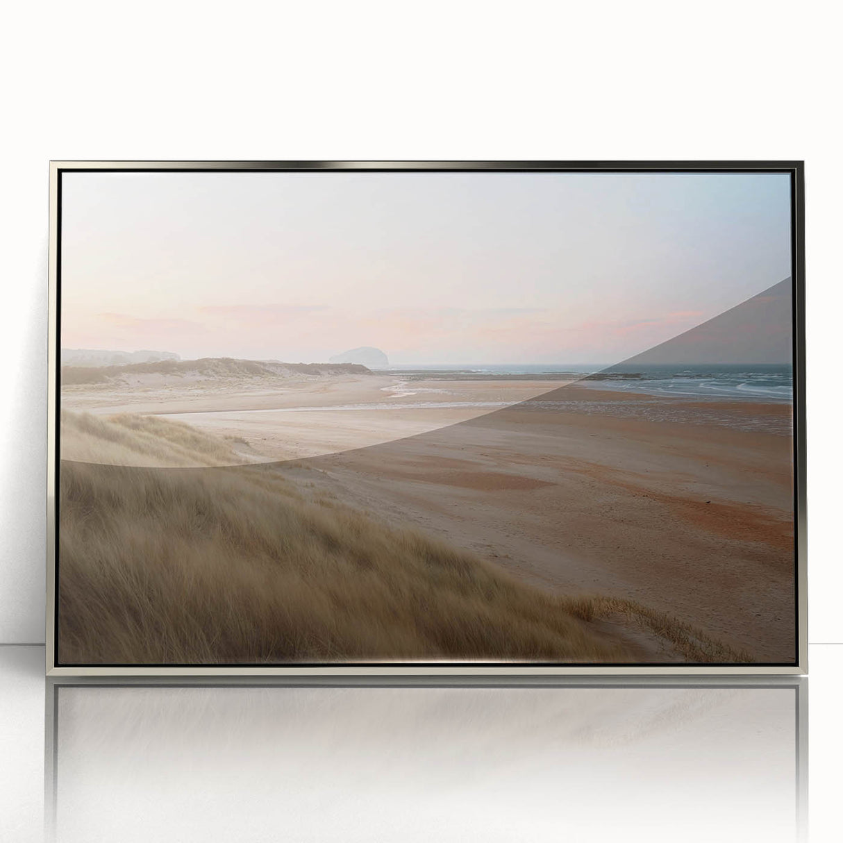 Framed acrylic wall art collection showcasing a serene seascape design with silver accents, perfect for enhancing modern home decor aesthetics and creating a calming atmosphere.