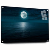 Acrylic glass wall art featuring a vibrant seascape design, showcased from a side view with pins for hanging, ideal for modern home decor.