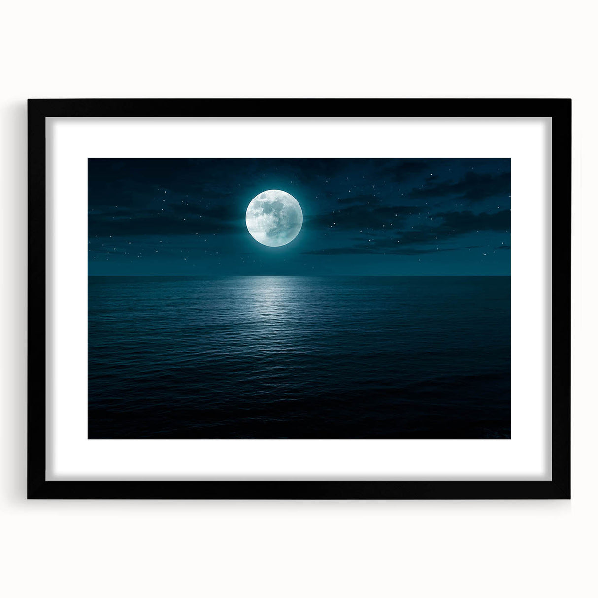 Black-framed wall art collection showcasing vibrant landscapes and seascapes in a modern design, perfect for enhancing home decor aesthetics.