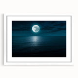 Framed wall art showcasing a serene seascape design, featuring soft blue and white tones with a white mat and sleek frame, perfect for coastal-themed decor.